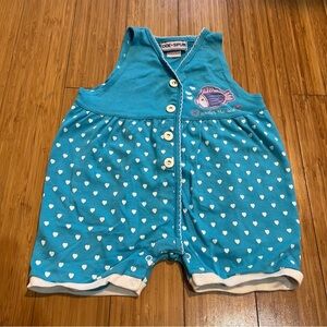 Vintage 90s Doe Spun Fish Under The Sea Romper One Piece Hearts Girls 18 Months